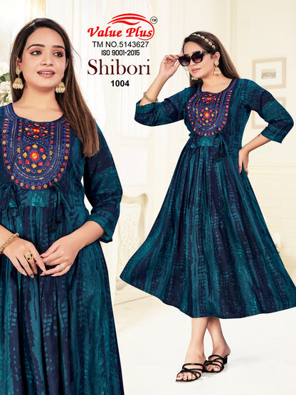 Shibori Value Plus Heavy Rayon Anarkali Kurtis Wholesaler India