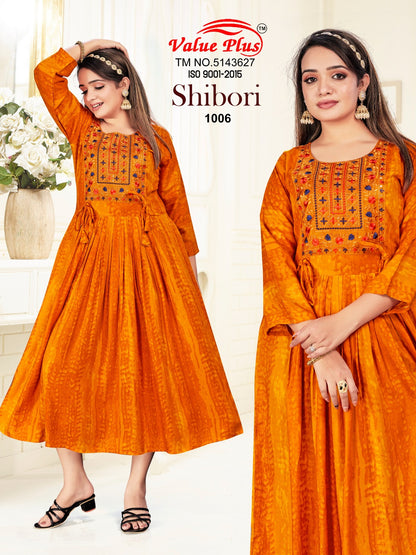Shibori Value Plus Heavy Rayon Anarkali Kurtis Wholesaler India