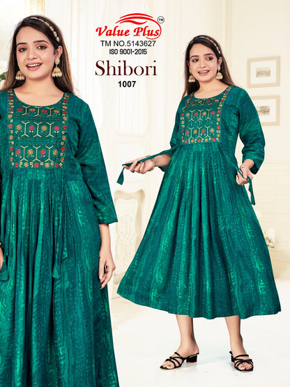 Shibori Value Plus Heavy Rayon Anarkali Kurtis Wholesaler India