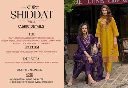Shiddat Vol 5 Ladyleela Viscose Readymade Pant Style Suits Exporter