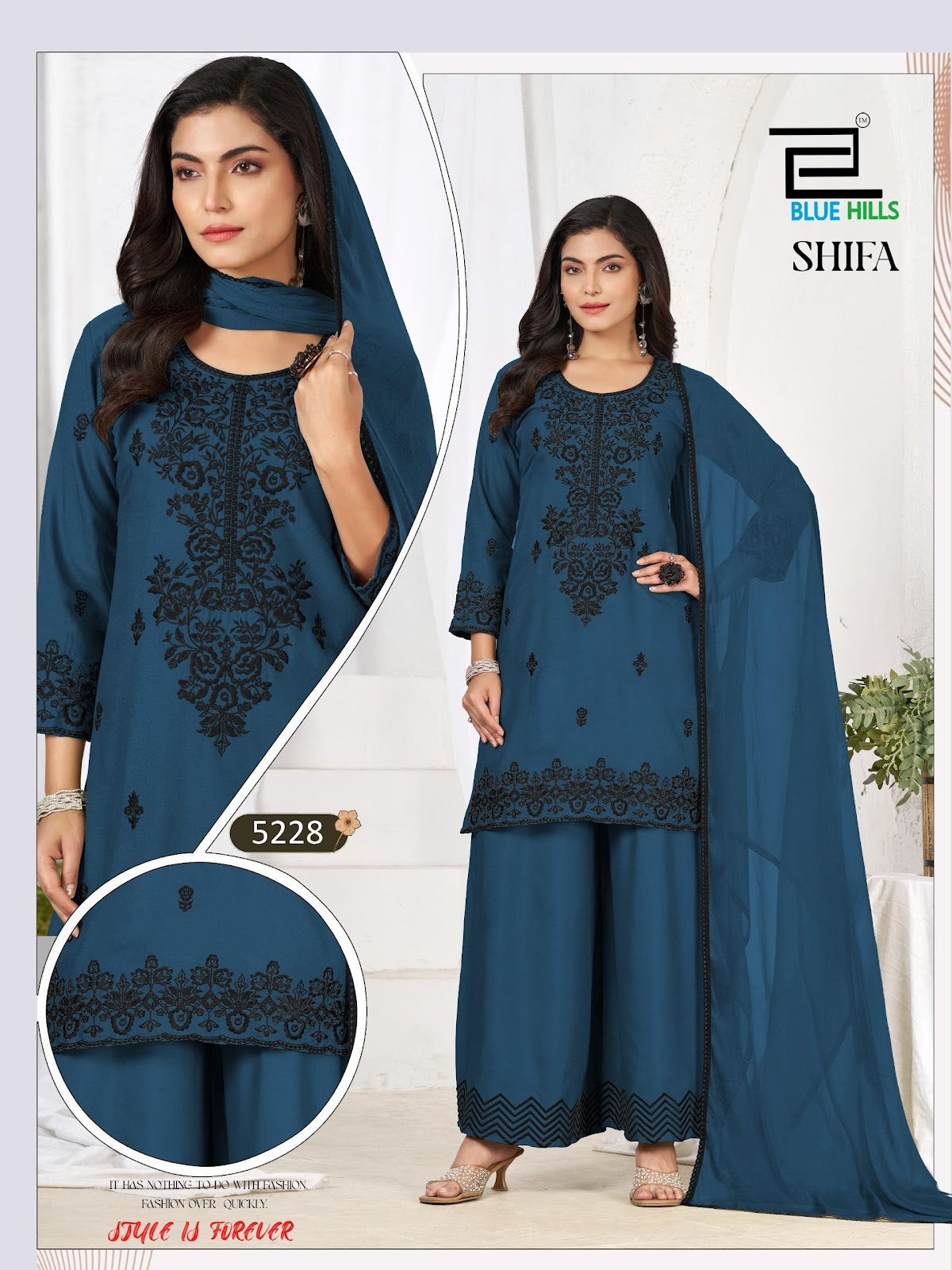 Shifa Blue Hills Rayon Readymade Plazzo Style Suits Wholesaler Gujarat