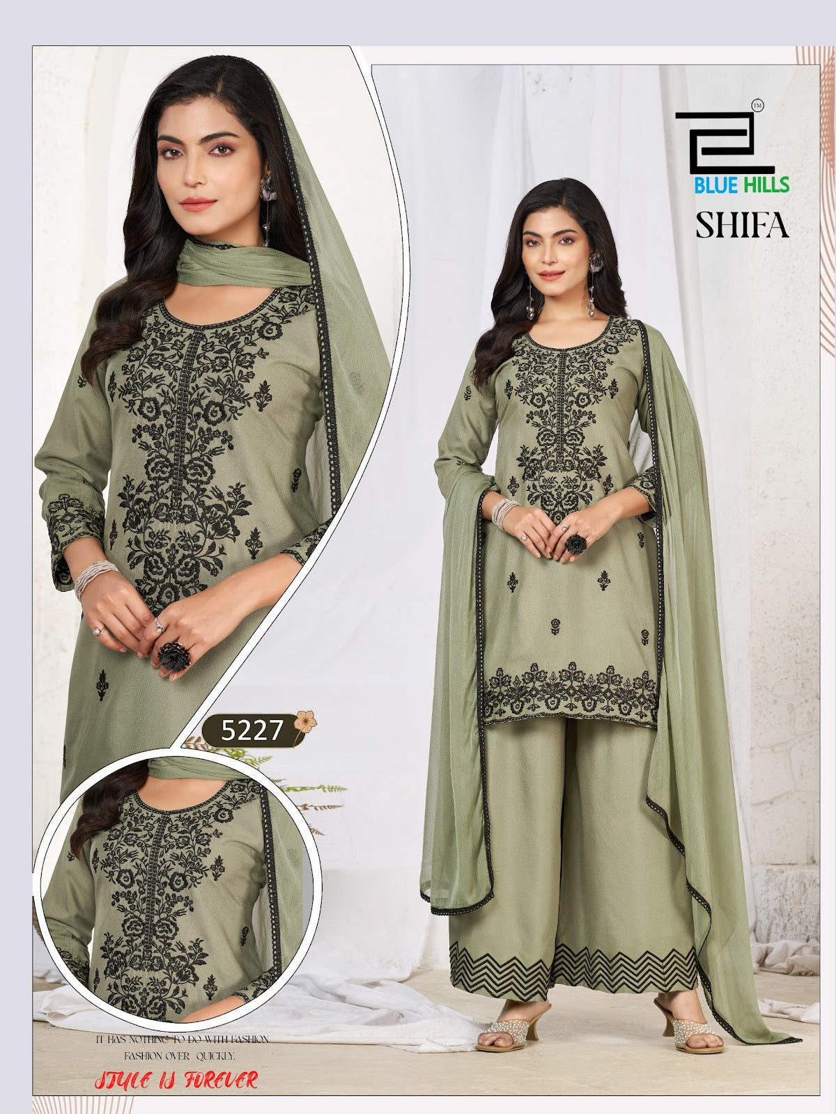 Shifa Blue Hills Rayon Readymade Plazzo Style Suits Wholesaler Gujarat