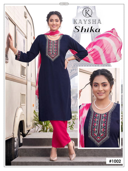 Shika Vol 1 Kysa Reyon Readymade Pant Style Suits Exporter Gujarat