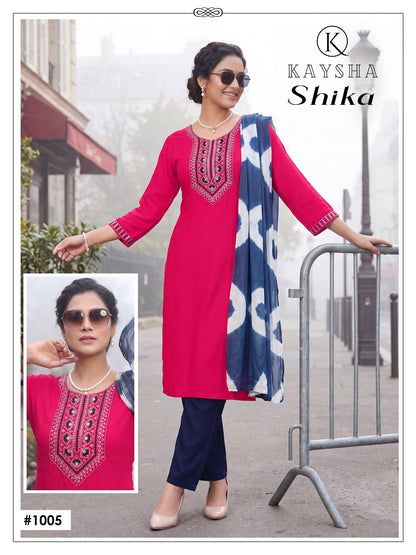 Shika Vol 1 Kysa Reyon Readymade Pant Style Suits Exporter Gujarat