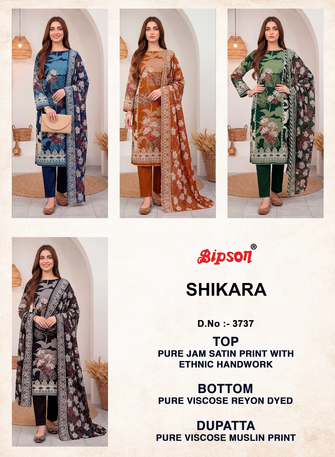 Shikara 3737 Bipson Prints Jam Satin Karachi Salwar Suits Wholesaler India