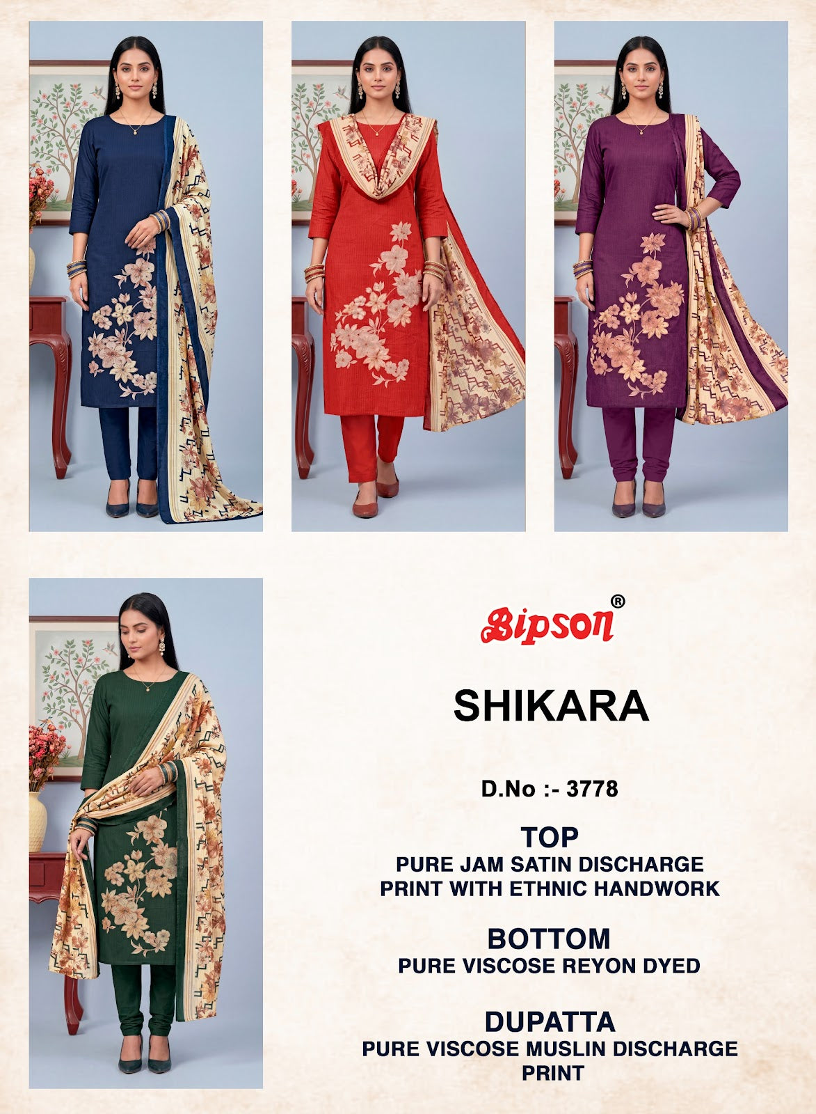 Shikara 3778 Bipson Prints Jam Satin Pant Style Suits Manufacturer India