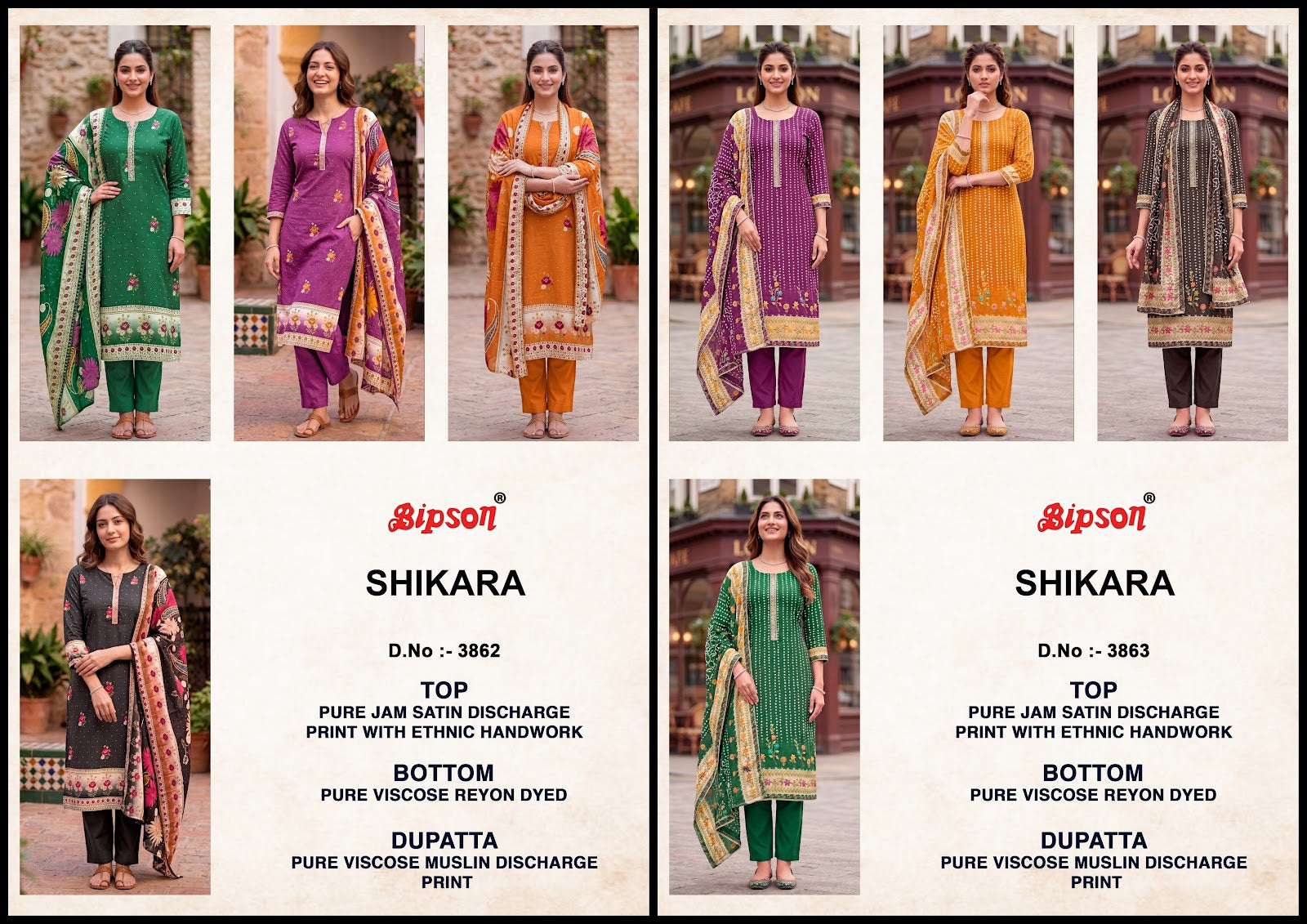 Shikara 3862-3863 Bipson Prints Jam Satin Pant Style Suits Exporter