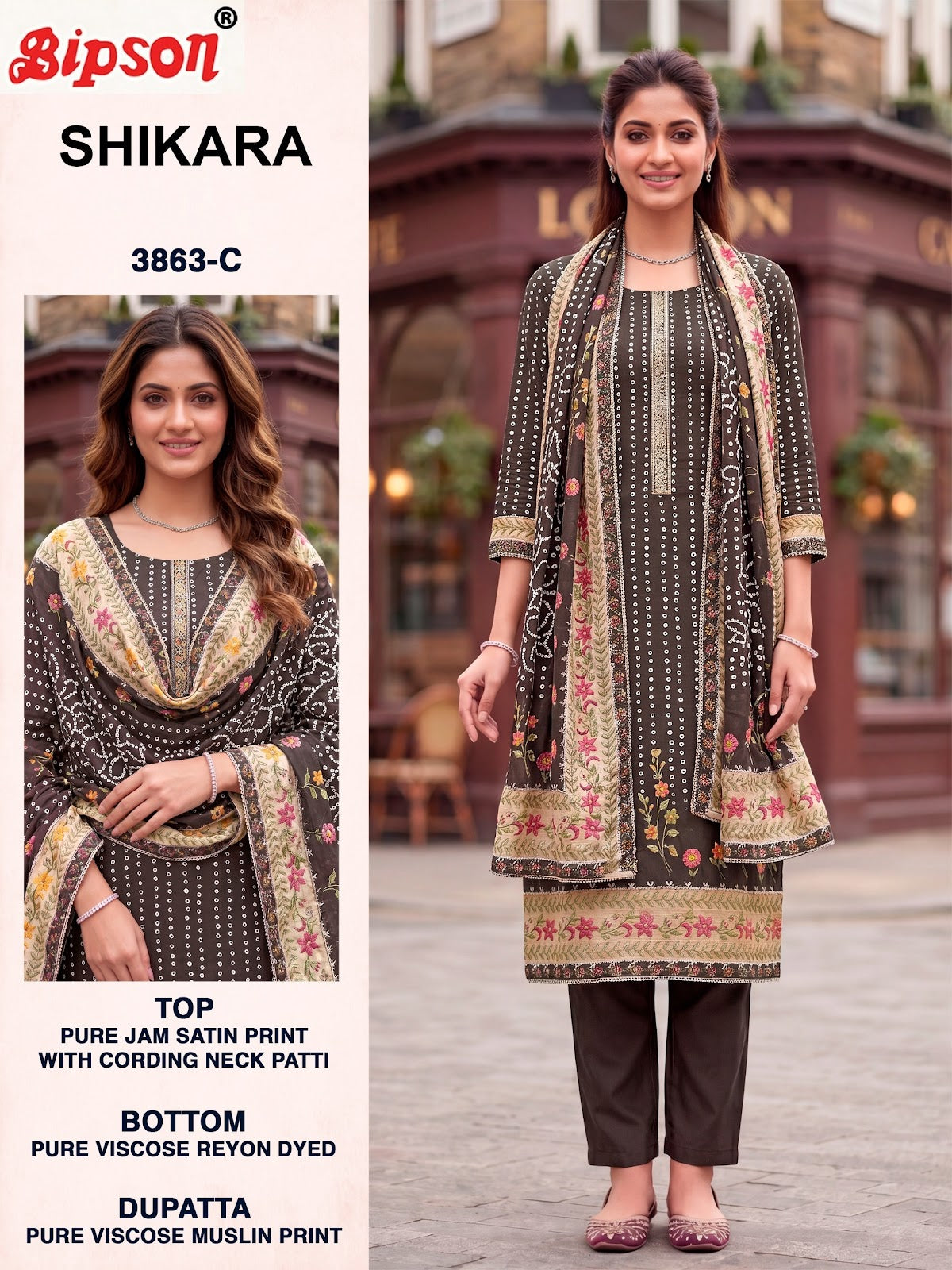 Shikara 3862-3863 Bipson Prints Jam Satin Pant Style Suits Exporter
