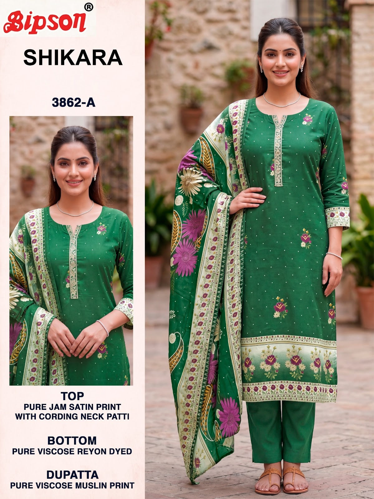 Shikara 3862-3863 Bipson Prints Jam Satin Pant Style Suits Exporter