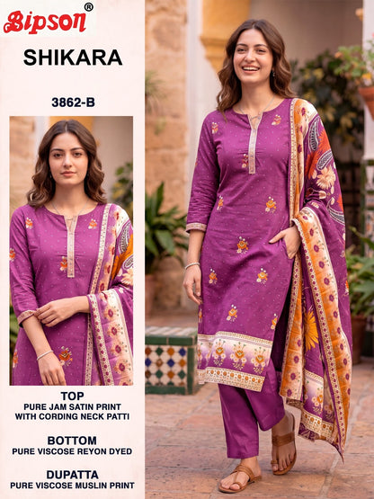 Shikara 3862-3863 Bipson Prints Jam Satin Pant Style Suits Exporter