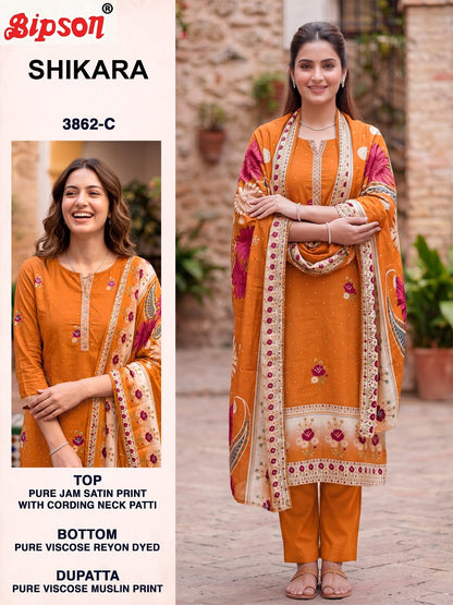 Shikara 3862-3863 Bipson Prints Jam Satin Pant Style Suits Exporter