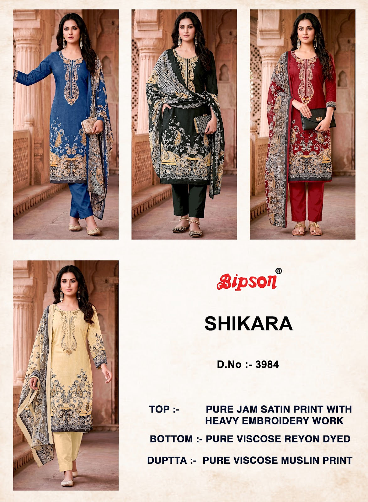 Shikara 3984 Bipson Prints Jam Satin Pant Style Suits Supplier
