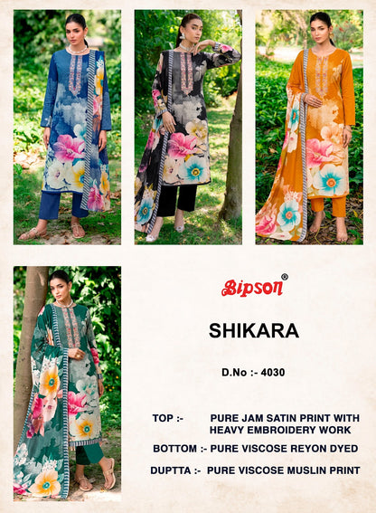 Shikara 4002-3992-4030-4032 Bipson Prints Jam Satin Pant Style Suits Wholesaler India
