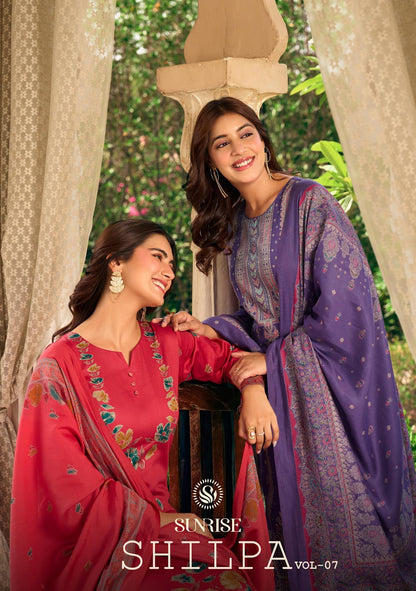 Shilpa Vol 7 Sunrise Jam Satin Pant Style Suits Wholesaler Ahmedabad