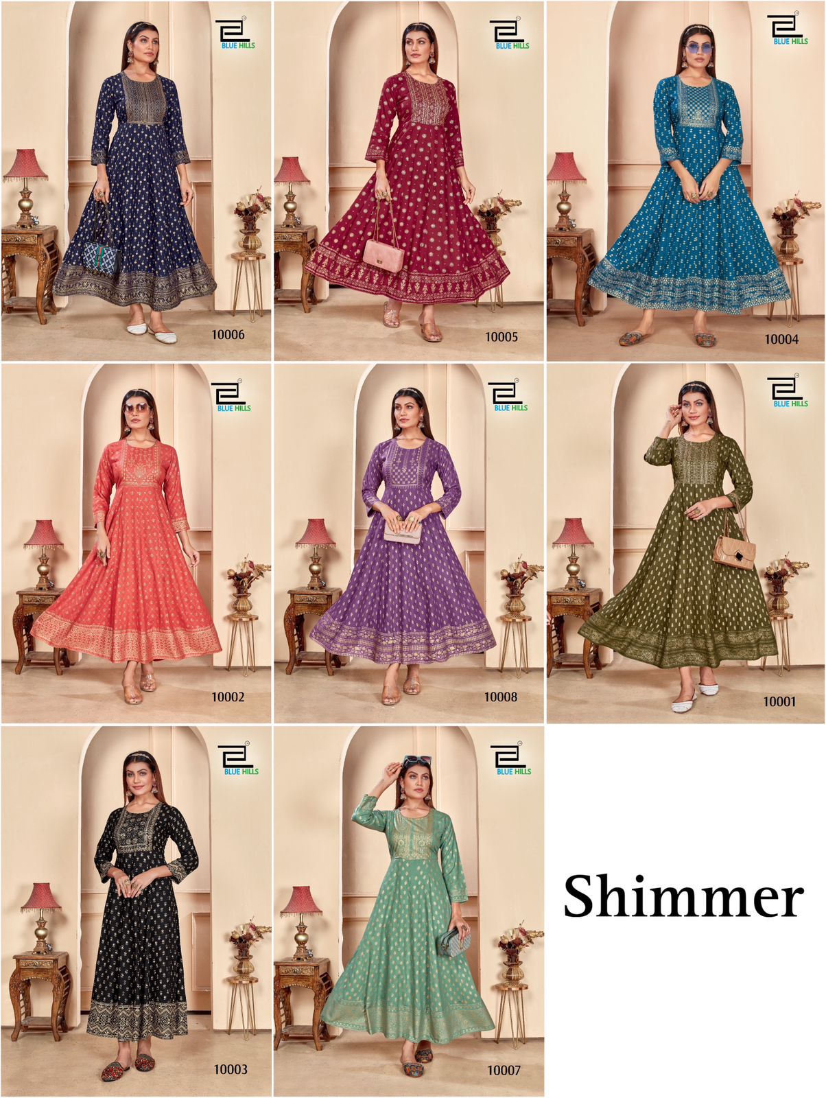 Shimmer Bluehills Rayon 14Kg Anarkali Kurtis Wholesale Price