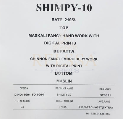Shimpy 10 Relssa Fabrics Maskali Karachi Salwar Suits Manufacturer India