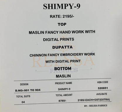 Shimpy 9 Relssa Fabrics Maslin Karachi Salwar Suits Supplier India