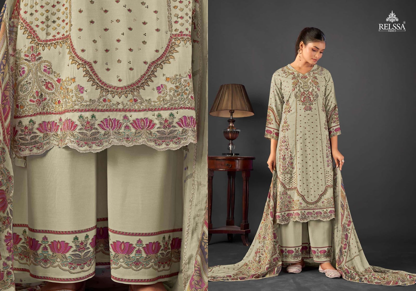 Shimpy Vol 12 Relssa Fabrics Pure Pant Style Suits Wholesaler Ahmedabad