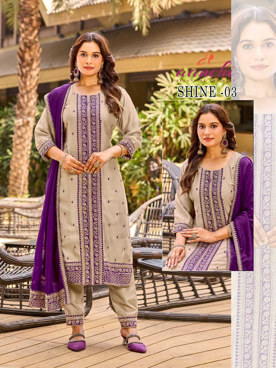 Shine Aanchi Vichitra Silk Readymade Pant Style Suits Wholesaler Ahmedabad