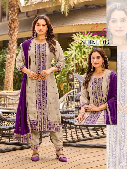 Shine Aanchi Vichitra Silk Readymade Pant Style Suits Wholesaler Ahmedabad