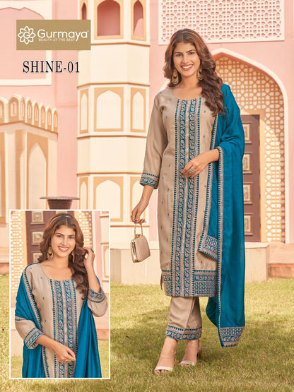 Shine Aanchi Vichitra Silk Readymade Pant Style Suits Wholesaler Ahmedabad