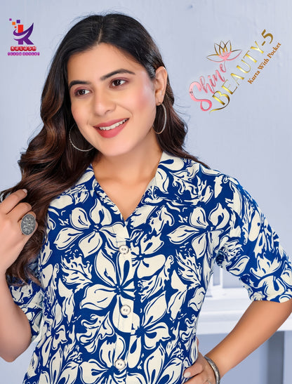 Shine Beauty 5 Mlm Kalash Lifestyle Rayon 17Kg Kurti Plazzo Set Exporter India