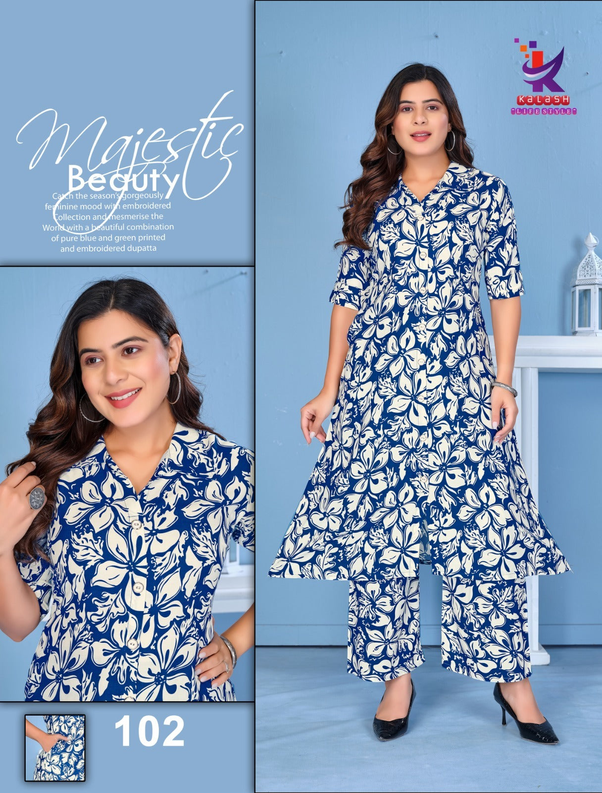 Shine Beauty 5 Mlm Kalash Lifestyle Rayon 17Kg Kurti Plazzo Set Exporter India