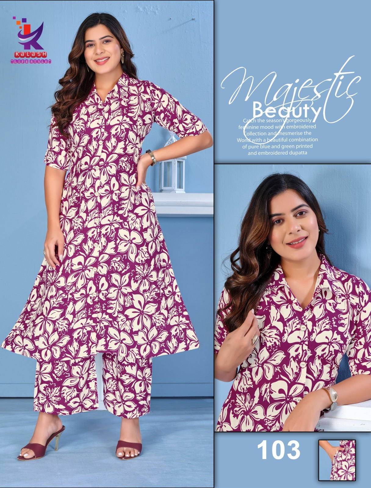 Shine Beauty 5 Mlm Kalash Lifestyle Rayon 17Kg Kurti Plazzo Set Exporter India