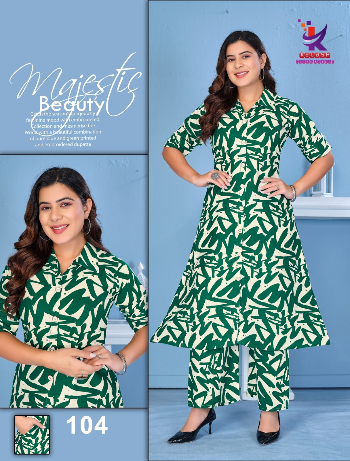 Shine Beauty 5 Mlm Kalash Lifestyle Rayon 17Kg Kurti Plazzo Set Exporter India