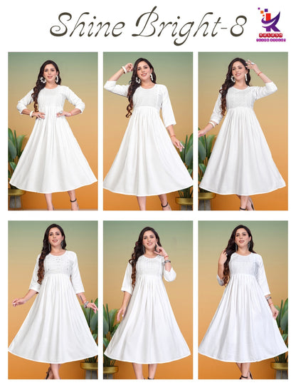 Shine Bright 8 Mlm Kalash Lifestyle Rayon 14Kg Anarkali Kurtis Wholesaler Ahmedabad