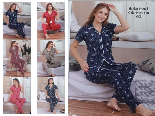 Shinker Printed Perfect Feel Collar Night Suits Supplier India