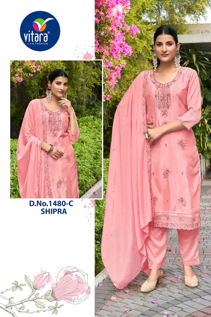 Shipra Vitara Chinon Readymade Pant Style Suits Exporter India