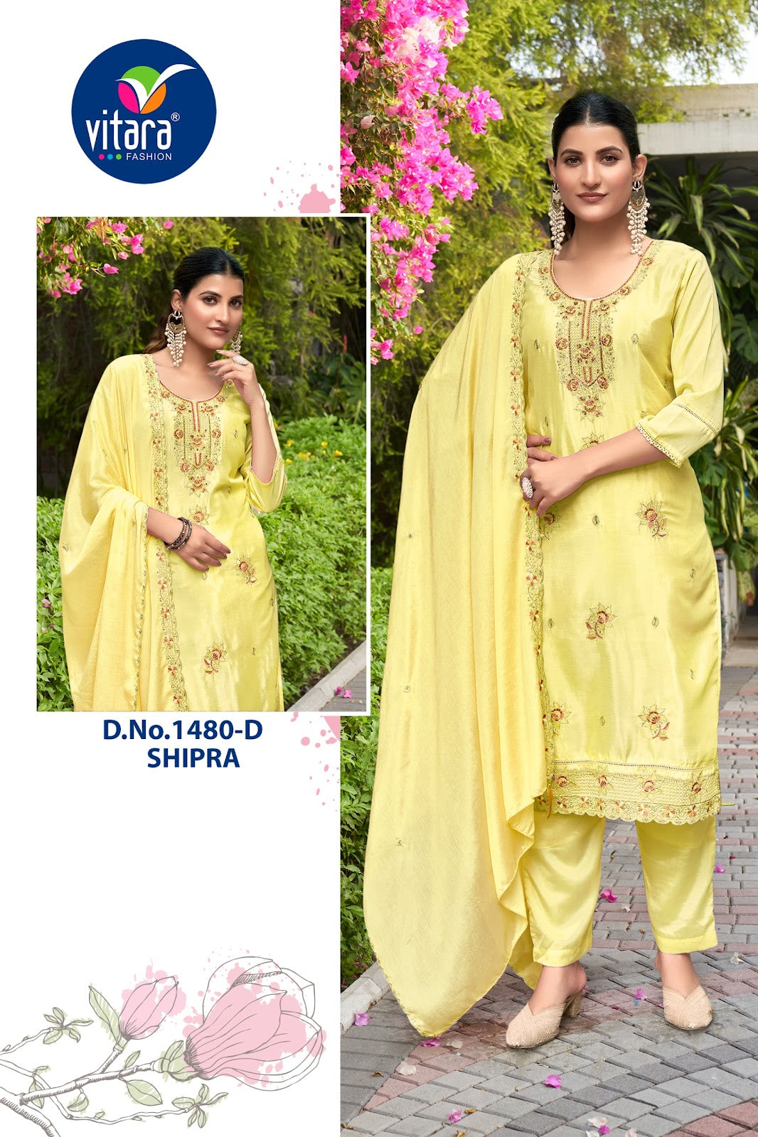 Shipra Vitara Chinon Readymade Pant Style Suits Exporter India