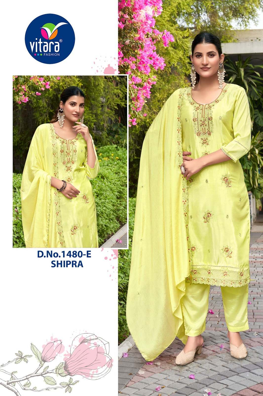 Shipra Vitara Chinon Readymade Pant Style Suits Exporter India