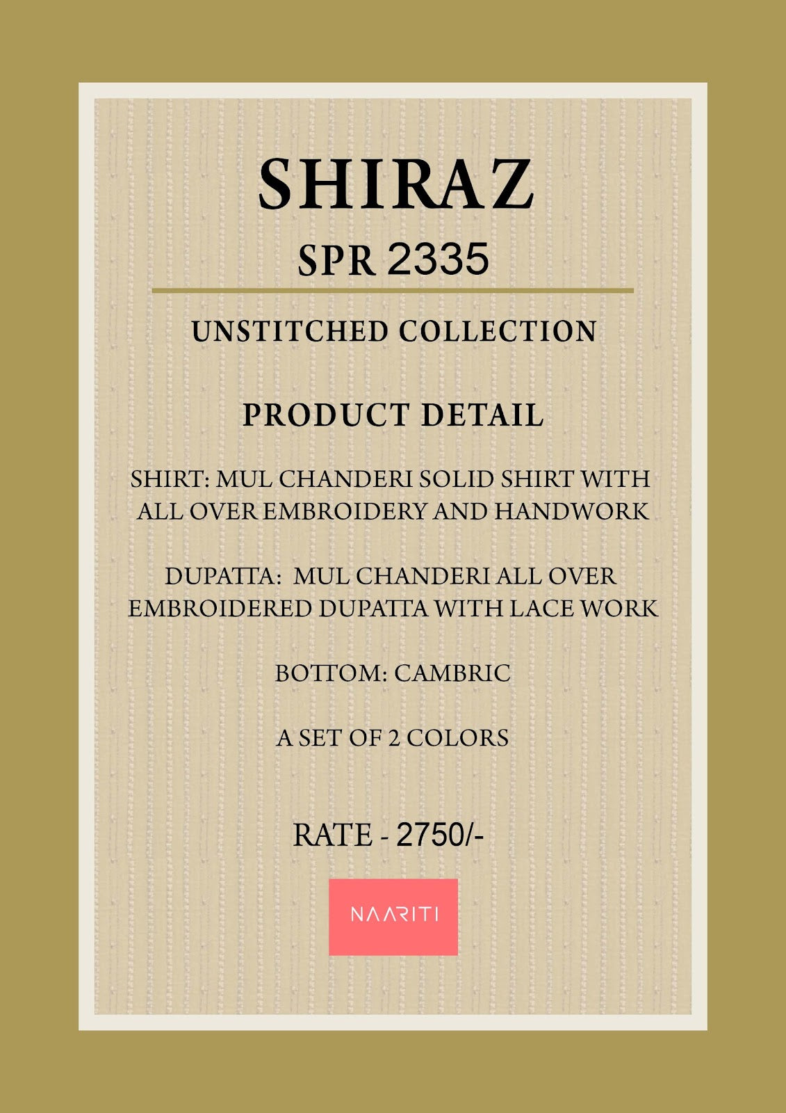 Shiraz Naariti Mul Pant Style Suits Supplier Gujarat