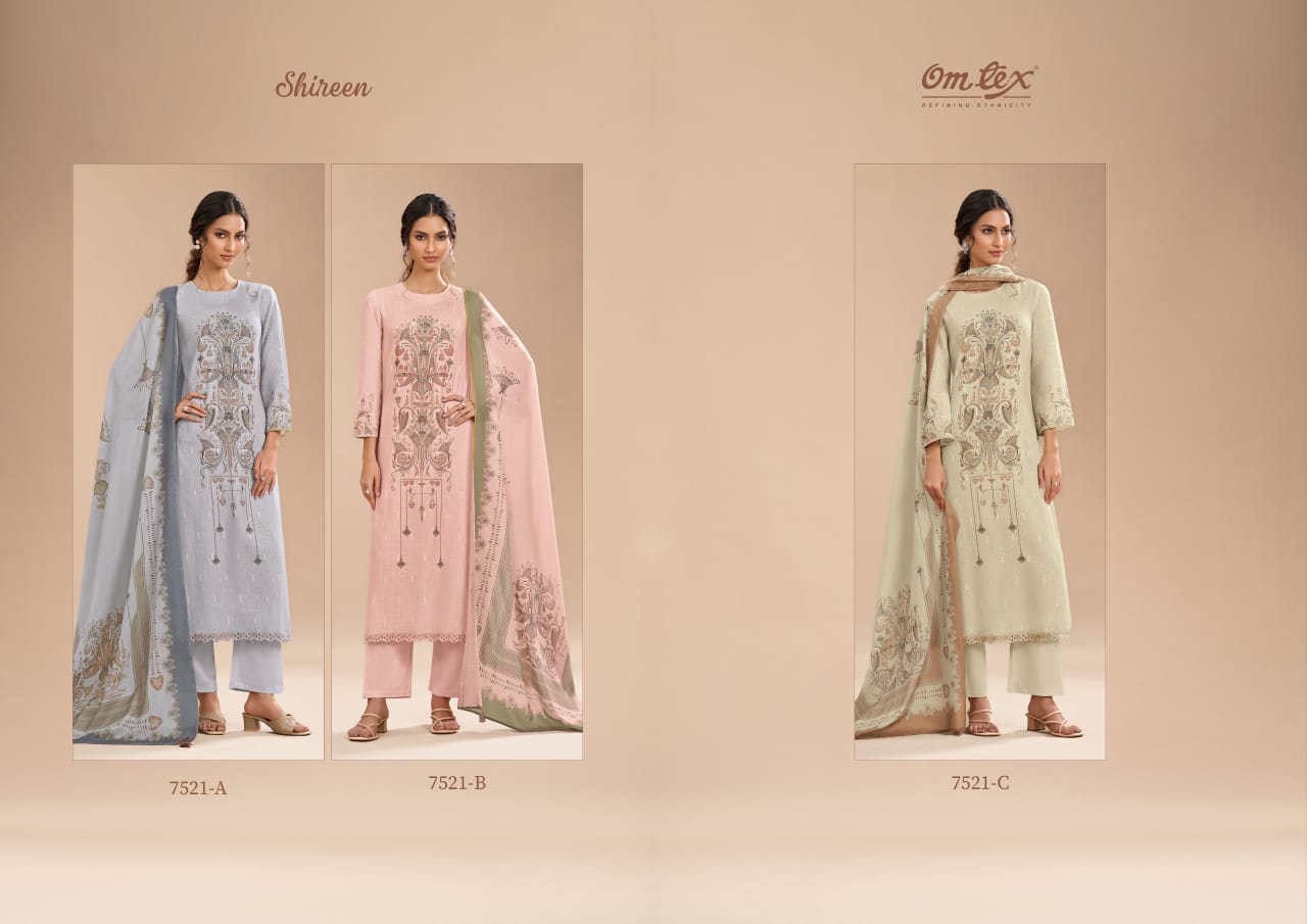 Shireen Omtex Linen Pant Style Suits Manufacturer Ahmedabad