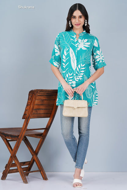 Shirt Style Shukrana Rayon Designer Long Top Exporter Ahmedabad