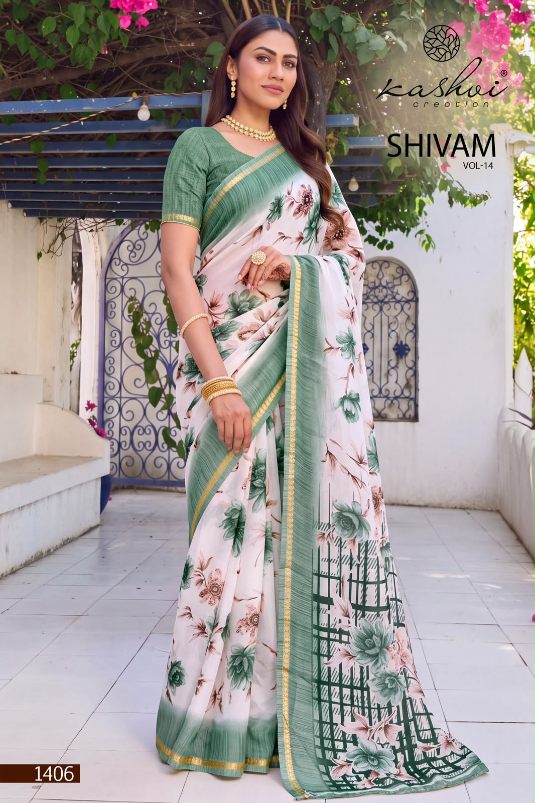 Shivam Vol 14 Kashvi Creation Dull Moss Sarees Supplier Ahmedabad