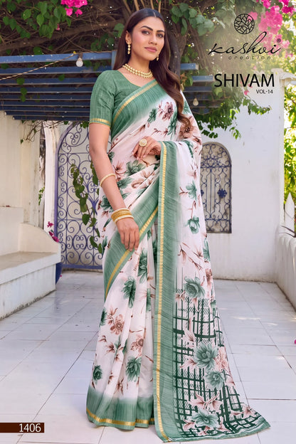 Shivam Vol 14 Kashvi Creation Dull Moss Sarees Supplier Ahmedabad