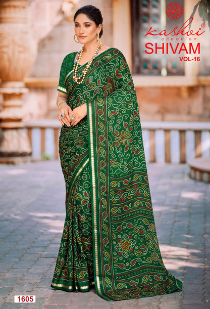 Shivam Vol 16 Kashvi Creation Dull Moss Sarees Wholesale Price