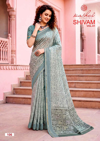 Shivam Vol 1 Kashvi Creation Dull Moss Sarees Wholesaler
