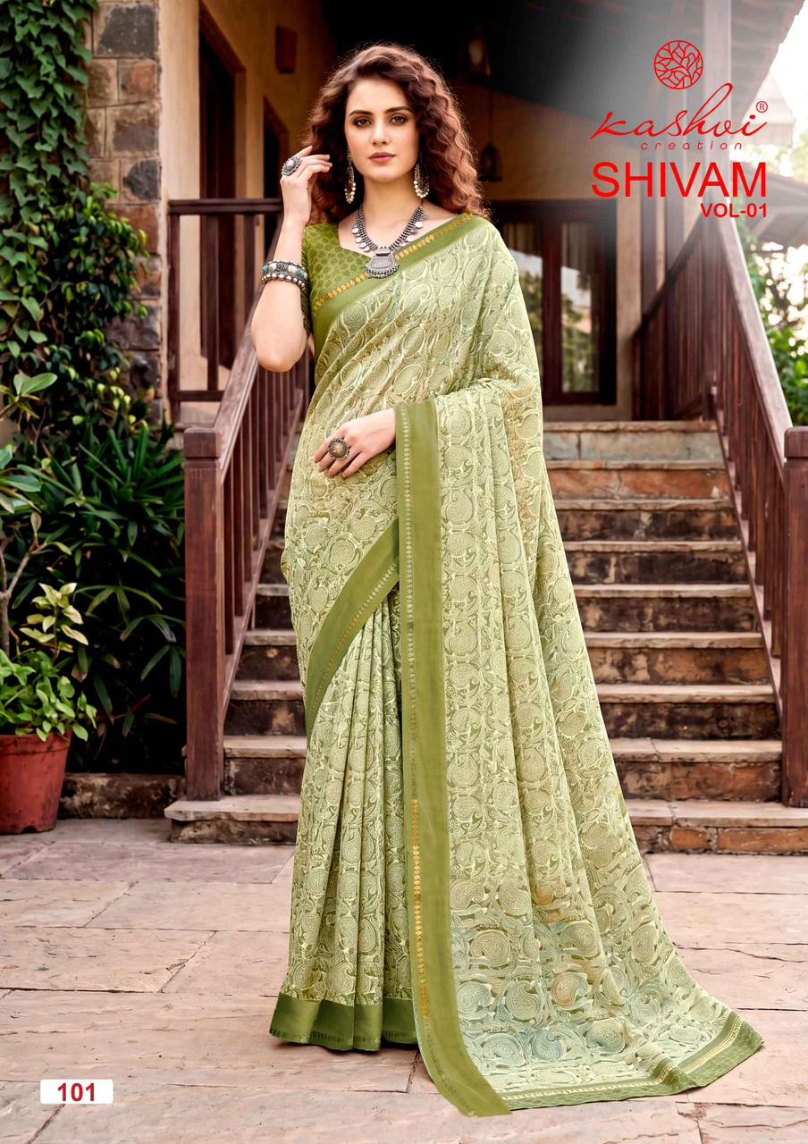 Shivam Vol 1 Kashvi Creation Dull Moss Sarees Wholesaler