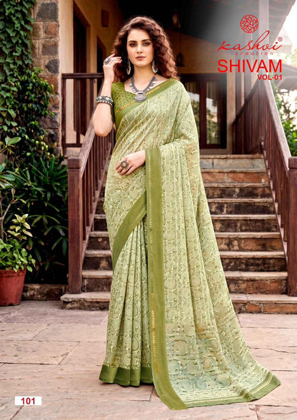 Shivam Vol 1 Kashvi Creation Dull Moss Sarees Wholesaler