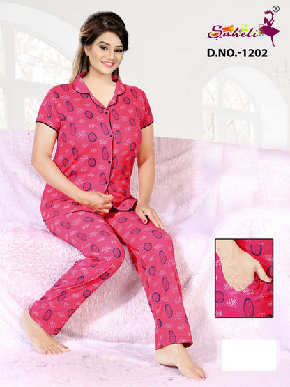 Shivangi 1202 Saheli Sinker Collar Night Suits Wholesaler India