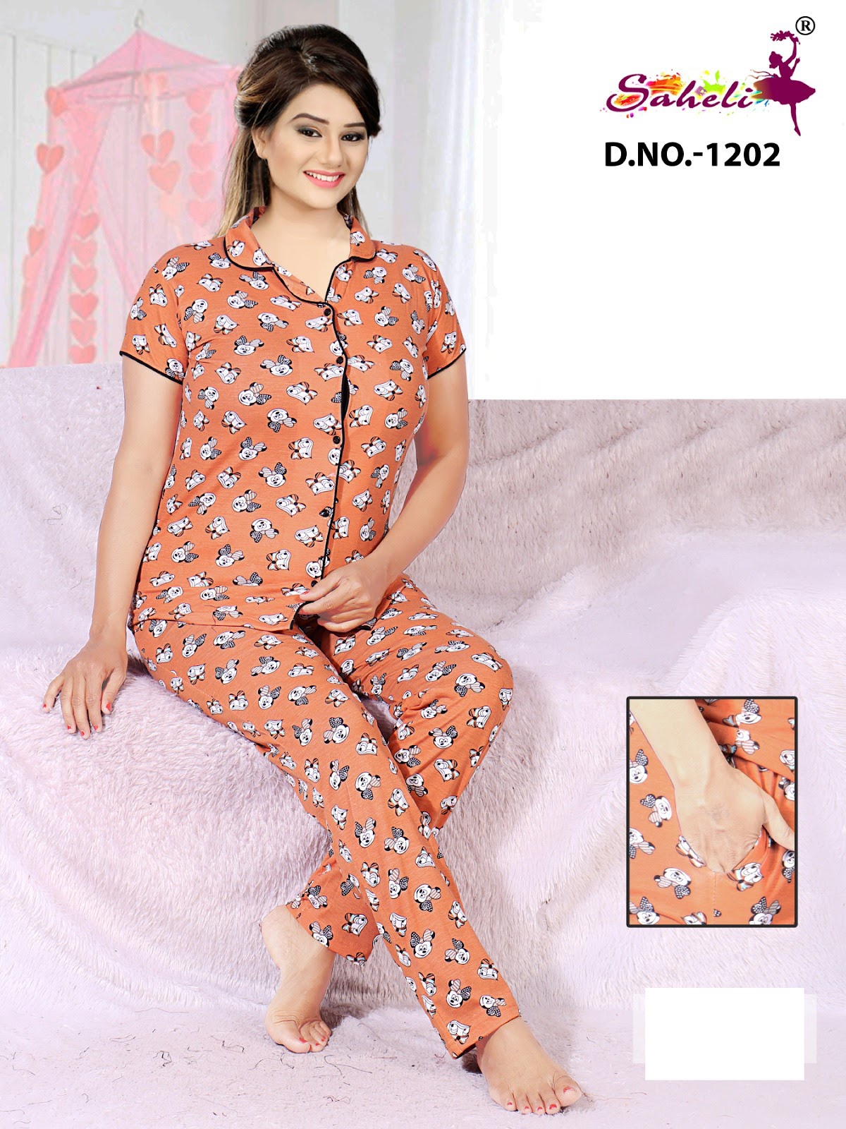 Shivangi 1202 Saheli Sinker Collar Night Suits Wholesaler India