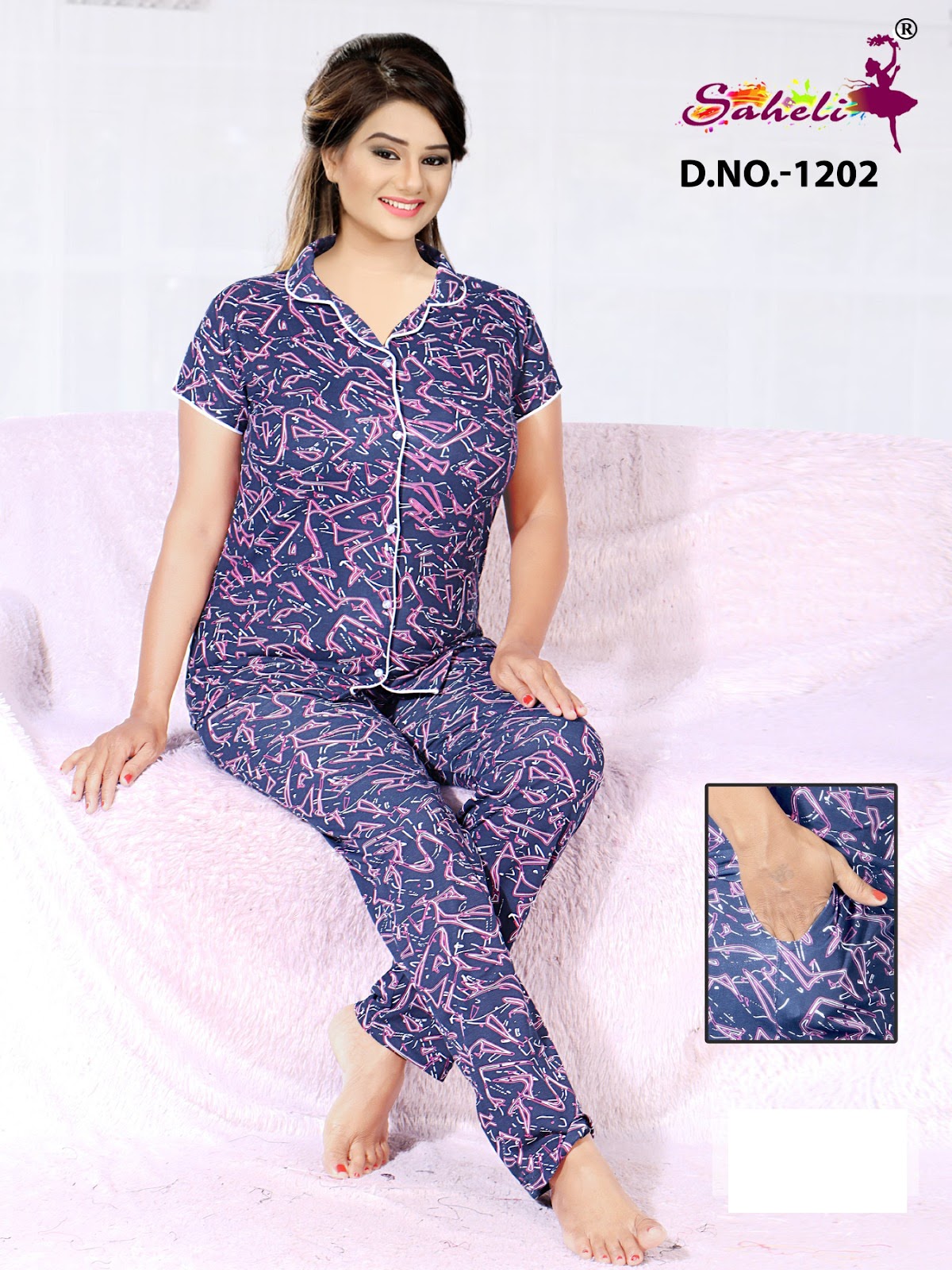 Shivangi 1202 Saheli Sinker Collar Night Suits Wholesaler India