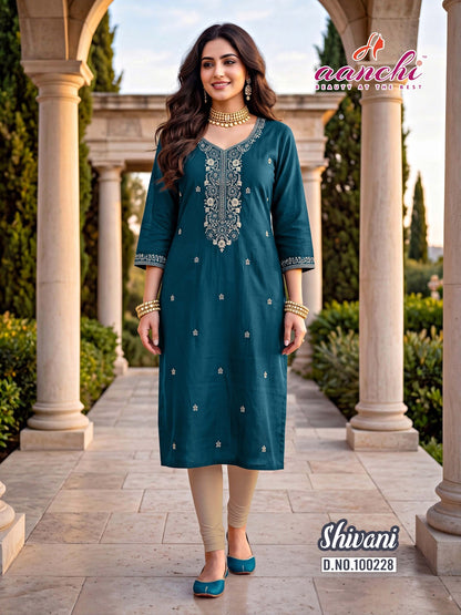 Shivani Aanchi Roman Silk Straight Cut Kurtis Exporter Ahmedabad