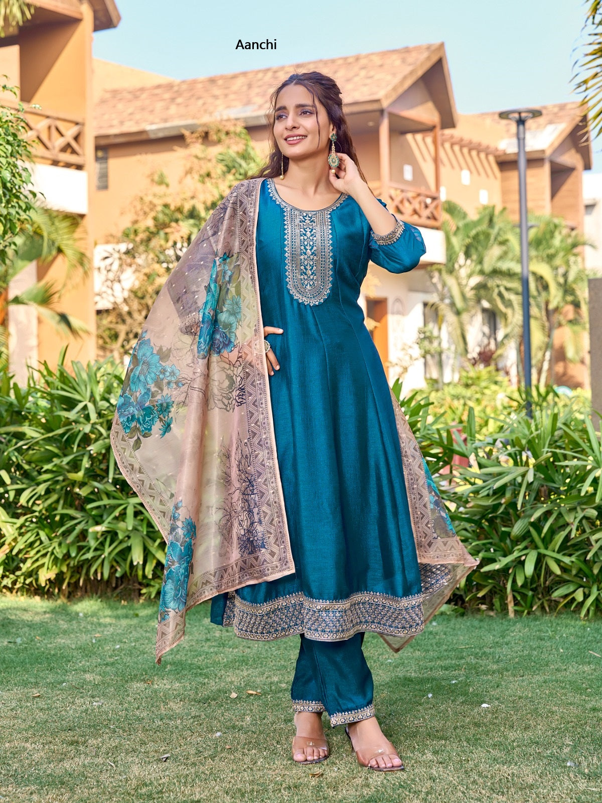 Shobha Aanchi Vichitra Silk Readymade Anarkali Suits Wholesale Rate