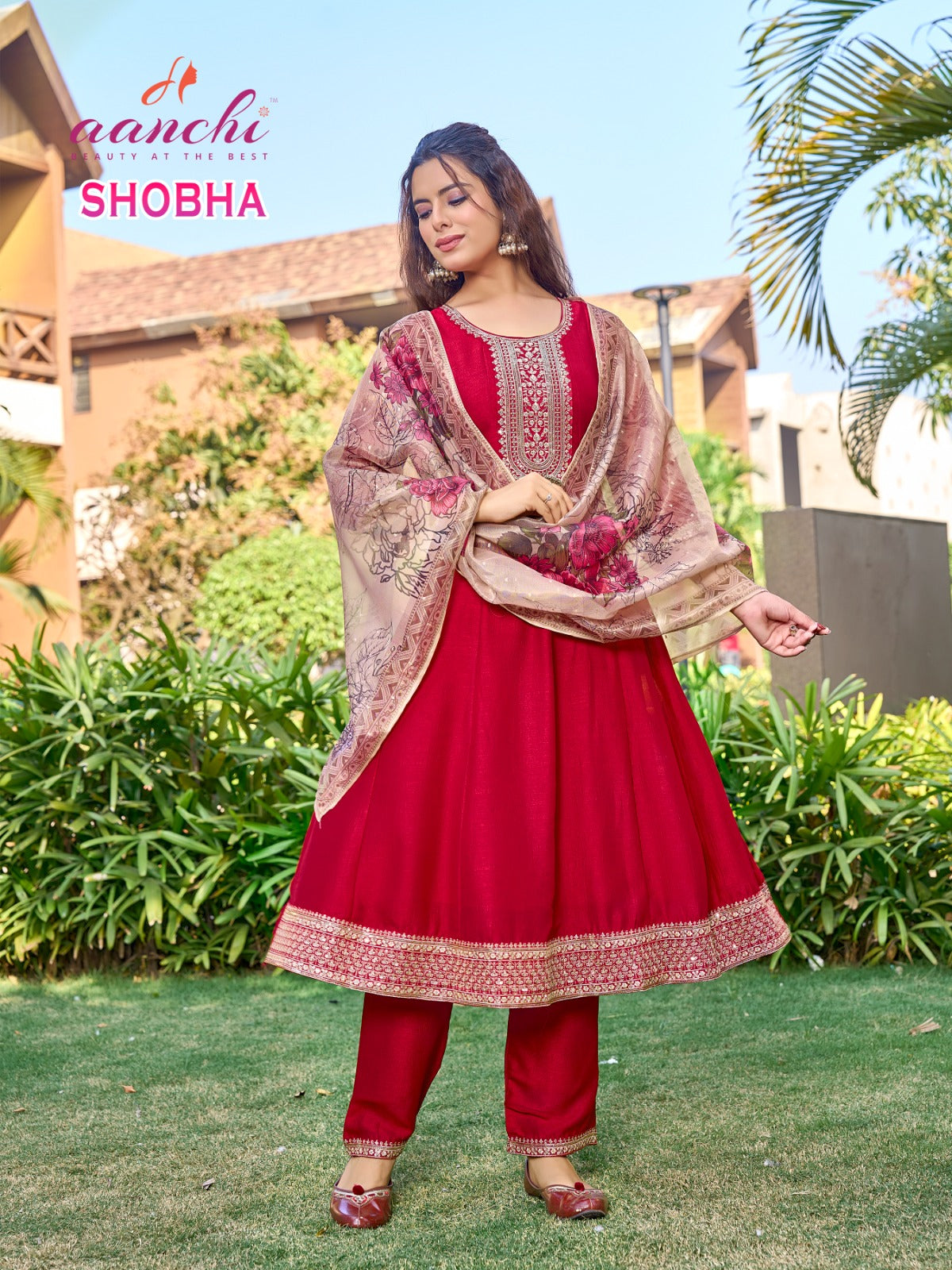 Shobha Aanchi Vichitra Silk Readymade Anarkali Suits Wholesale Rate