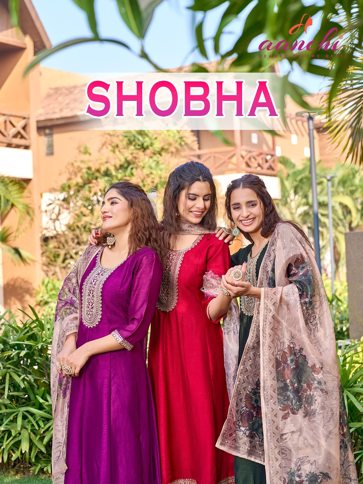 Shobha Aanchi Vichitra Silk Readymade Anarkali Suits Wholesale Rate